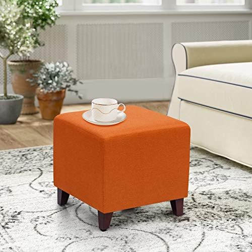 Joveco Square Ottoman Fabric Cube Foot Rest Stool with Wooden Legs, Footstool Small Ottoman Seat for Living Room Entryway (Orange)