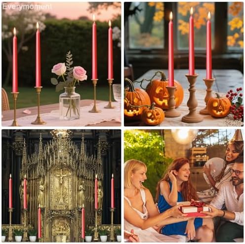 Everymoment Red Taper Candles - 4 Pack 10 Inch Candlesticks - Dripless & Smokeless for 8 Hours - Unscented Paraffin Wax - Ideal for Valentine’s Day Christmas Wedding Halloween Holiday & Home Decor