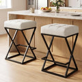 Bar Stools Set of 2, 26 Inch Counter Height Faux Leather Cream White