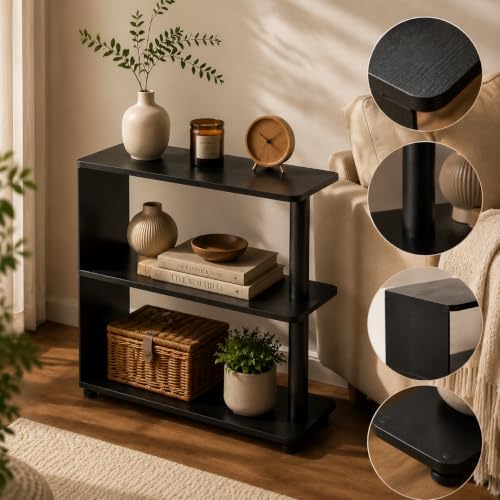3-Tier Narrow End Table, Industrial Slim Side Table, Black