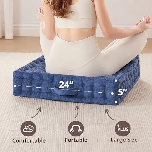 Intelligent Design Floor Pillow, Large Cushion for Meditation, 24x24 Navy