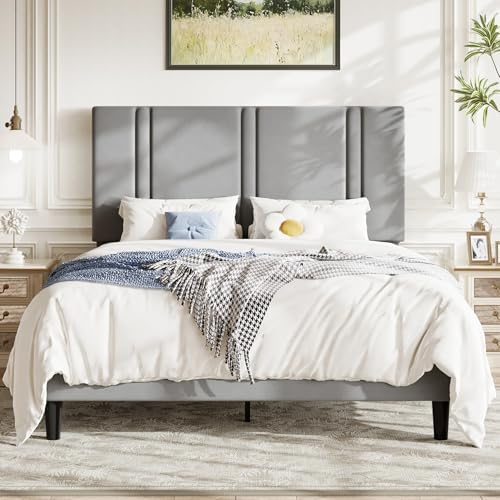 Allewie Queen Platform Bed Frame with Velvet Upholstered Headboard