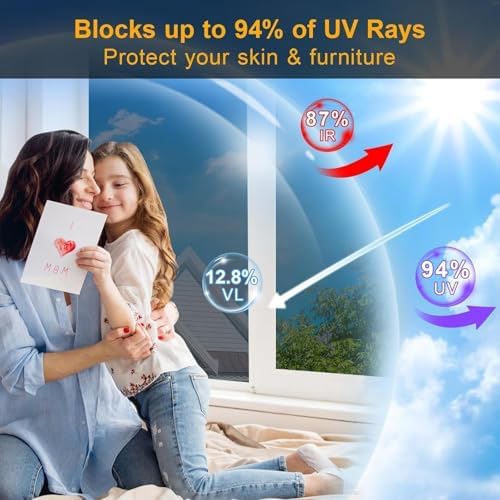 One Way Window Privacy Film Sun Heat Blocking, Reflective Mirror for Glass Windows Cover, Static Cling, Removable, Anti-UV, Anti-Glare Window Tint for Home, Silver, 35.4 Inch * 157.4 Inch