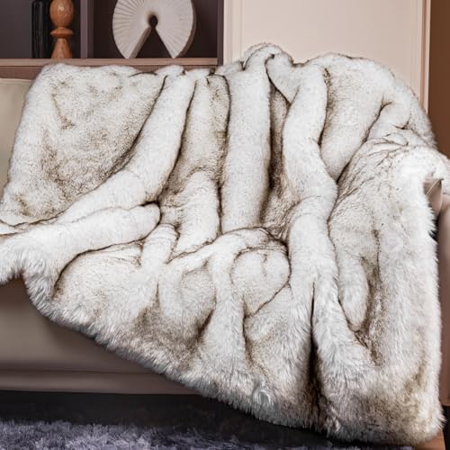 Touchat Luxury 1000GSM Faux Fur Throw Blanket, Super Heavy Thick Warm Cozy Blankets for Couch Bed Sofa, Plush Fuzzy Elegant Soft Reversible Mink Blanket for Living Room Bedroom, Twin Size,White