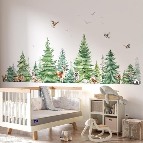 decalmile Pine Tree Animals Woodland Forest Tree Wall Decals Stickers (XL)