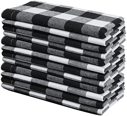 Lightnpro Buffalo Plaid Cloth Checkered Napkins, 17x17 Inch, Black & White