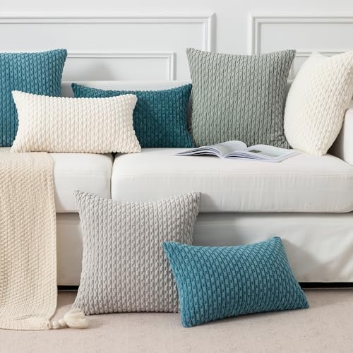 Kevin Textile Soft Corduroy 12"x20" Lumbar Pillow Covers 2 Pack, Teal Blue