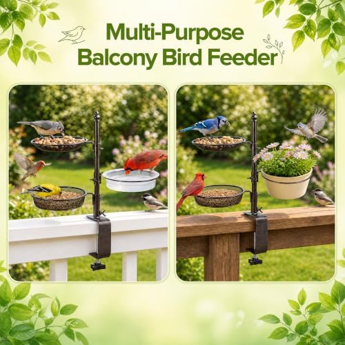 Balcony & Porch Deck Railing Bird Feeder - 3 Tray, Bath Spa, Great for Attracting Wild Bird