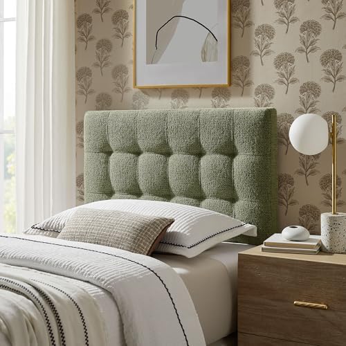 Modway Lily Twin Size Headboard with Biscuit Tufting in Leaf - Fabric Upholstery with Padded Design and 5 Height-Adjustable Mounts