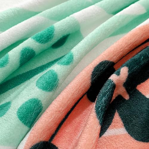 Tyrot Boho Floral Flannel Fleece Throw Blanket – Soft, Warm & Lightweight Fuzzy Blanket for Couch, Bed, or Sofa Decor, Cute Botanical Design for Men Women & Girls, 50''x60'', Pink Green