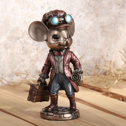 Veronese Design 5 3/4 Mister Mice Guy the Steampunk Traveler Cold Cast Resin Bronze Finish Animal Collectible Figurine Home Decor