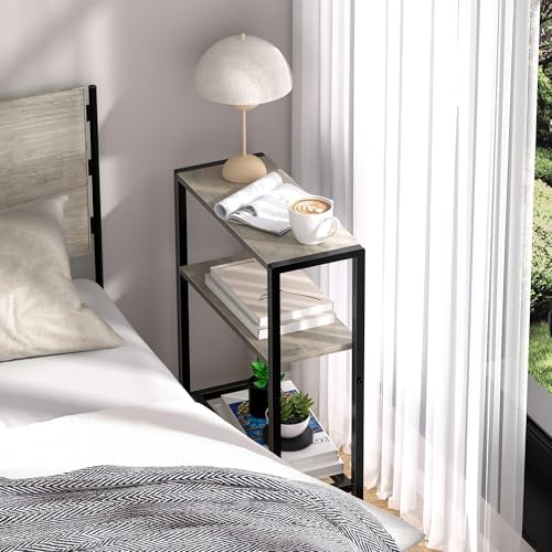 Narrow Side Table, 2-Tier Small End Table, Slim Nightstand