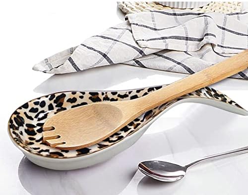 Ceramic Spoon Rest for Stove Top Kitchen Counter Large Spoon Holder Farmhouse Floral Flowers Print Coffee Spoon Cooking Utensil Tools Rest Modern Kitchen Decor