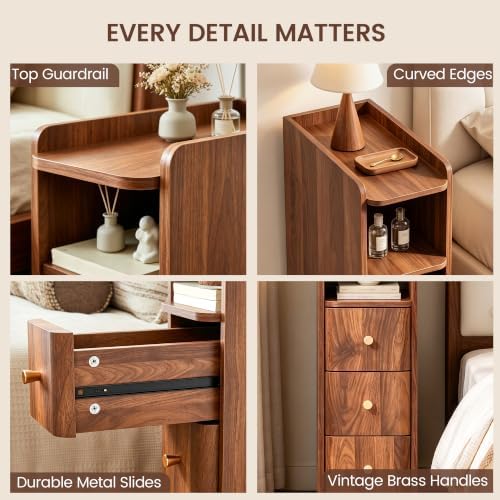 FurSch 27.56”H Tall 7.87”W Narrow Nightstand with 3 Drawers for Lofted Dorm