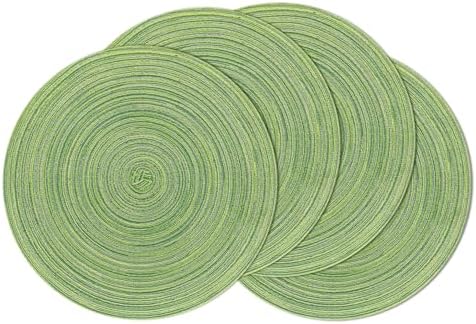 SHACOS Round Placemats Set of 4 Round Table Placemats Braided Cotton Place Mats 15 inch for Kitchen Dining Table Holiday Party (Mixed Color Pea Green, 4)