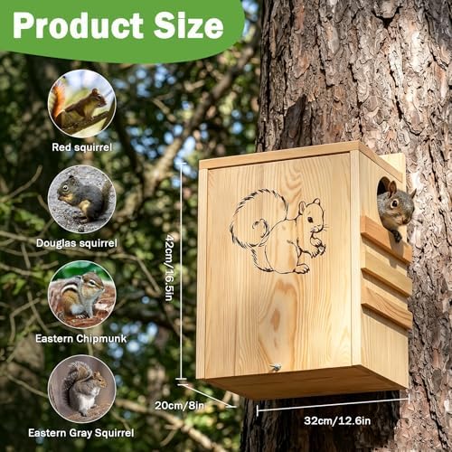 Large Squirrel Houses for Outside, Squirrel Nesting Box with Predator Guard