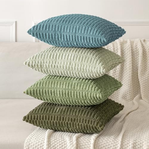 MIULEE Lumbar Corduroy Decorative Throw Pillow Covers 12x20 Coastal Blue