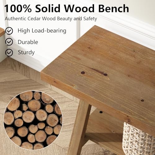 RowyPoey 54" Solid Wood Bench, Long Entryway Bench with Shoe Storage
