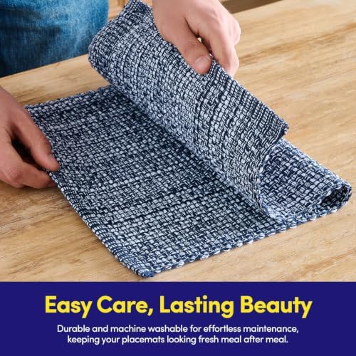 Sweet Home Collection 100% Cotton Placemats for Dining Room Rectangle Two Tone Woven Fabric 13" x 19" Soft Durable Table Mat Set, Set of 4, Navy