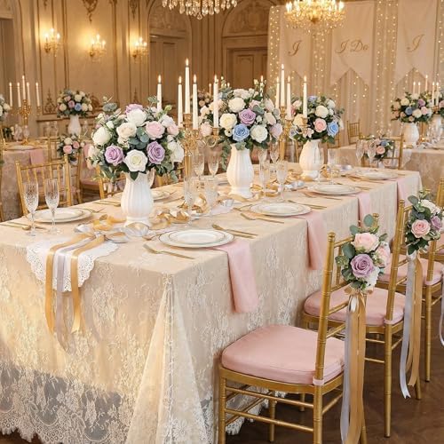 10 Packs Lace Tablecloth 60 X 120 Inch Vintage Boho Ivory Floral Overlay