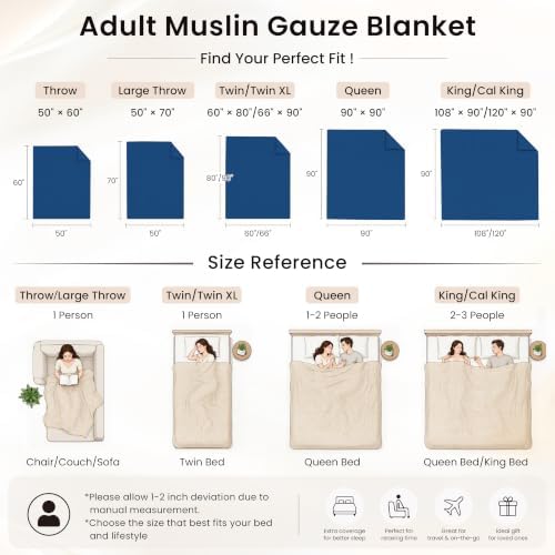 Love's cabin 100% Cotton Muslin Blanket Twin XL Size for Bed, Dark Blue