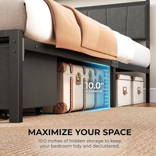 Twin Bed Frame with Storage Drawers and Charging Station, Grey