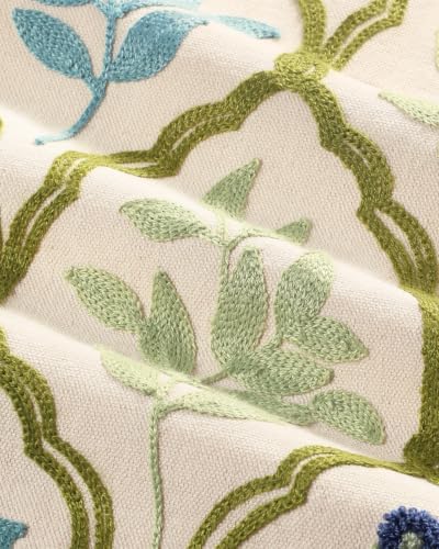Embroidered Floral Throw Pillow Cover 20x20 Inch, Verdant Blooms