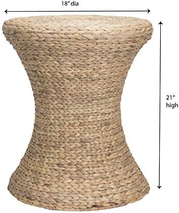 Household Essentials Handwoven Water Hyacinth Wicker Stool with Hourglass Shape, Natural