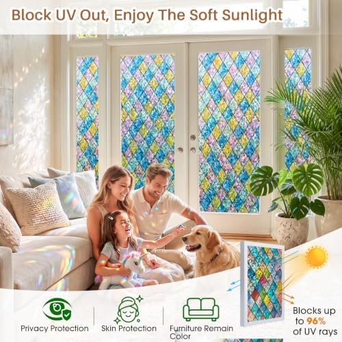 Sunbaby Stained Glass Winodw Film, Rainbow Lattice Stickers, 17.5" x 78.7"
