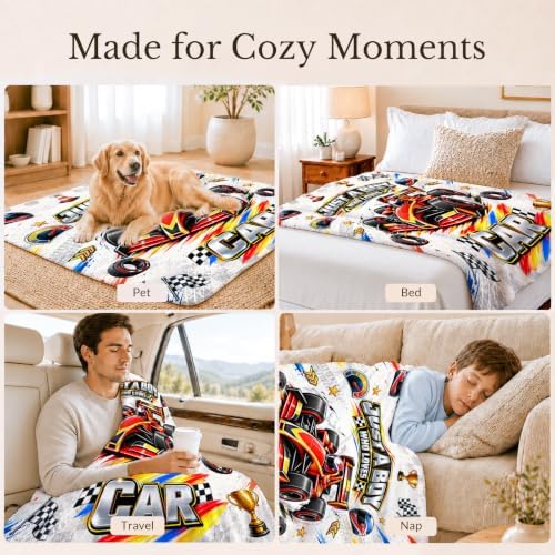 Racing Car Blanket for Boys, Blanket Gifts for Kids Car Lovers
