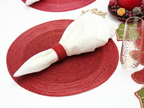 COTTON CRAFT Glitz Handmade Beaded Charger Placemats - Set of 4 - Red