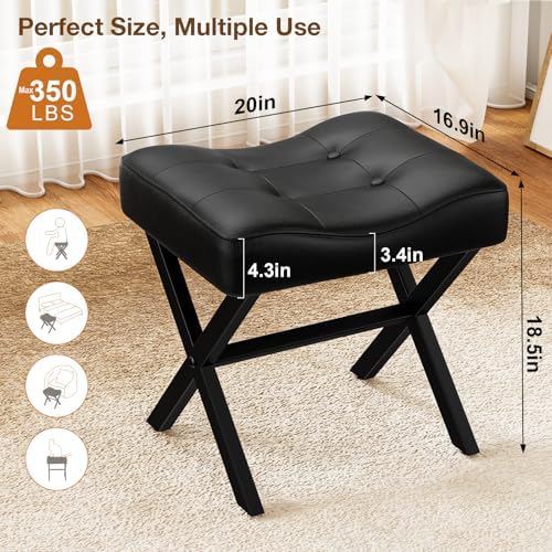 Memobarco 18-Inch Large Leather Vanity Stool Chair, Black Makeup Stool