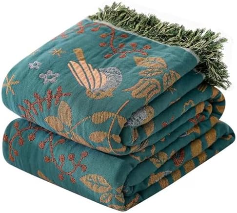 Boho Throw Blanket, 100% Soft Cotton Floral Quilt, King 90"x 98"