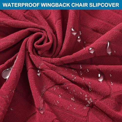 HZDHCLH Waterproof Wingback Chair Slipcovers 2 Piece,Stretch Spandex Wing Chair Covers for Living Room,Washalbe Armchair Sofa Slipovers (Burgundy)