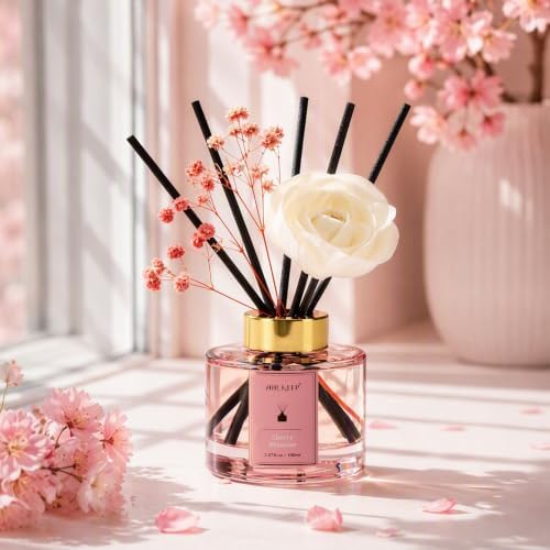 Airkeep Flower Reed Diffuser Set, Cherry Blossom Diffuser Set, 5.07 Fl.oz (150ml), Home Fragrance, Bathroom, Bedroom & Home Décor, Air Freshener