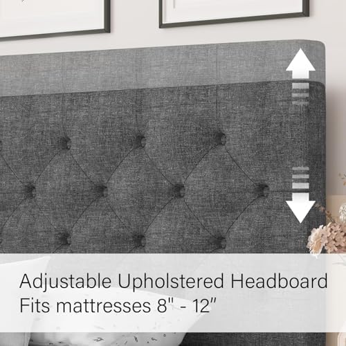 HOMBCK Full Bed Frame with Adjustable Headboard, Light Grey