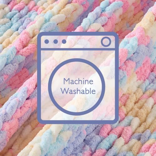 Bigacogo Chunky Knit Throw Blanket for Couch, 51x63 inches, Pink Blue Mix