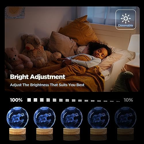 3D Elephant Crystal Ball Night Light With 16 Color Wooden Base, Upgraded 3.15 Inch Glass Ball Lamp With Remote for Birthday Holiday Xmas, Cool Toy Decor Gifts for Boys Girls Kids