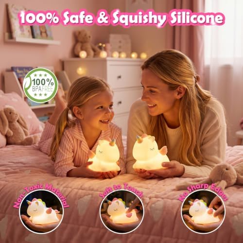 Unicorn Silicone Night Light for Girls, Cute Squishy LED Lamp Gift