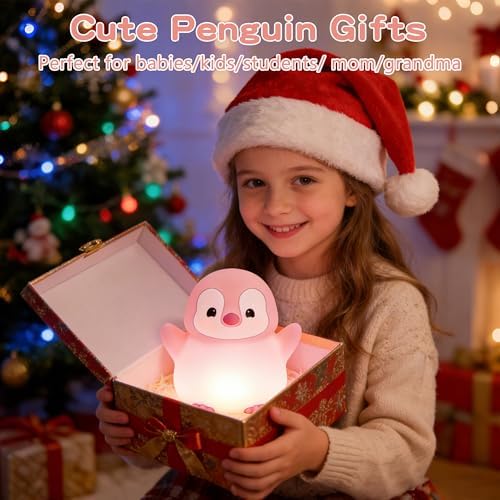 FAMIDUO Penguin Night Light for Kids, Silicone LED Squishy Touch Lamp