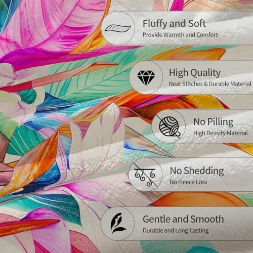 Tropical Leaf and Floral Blanket, Soft, Cozy, Lightweight Flannel Throw Blanket - Ideal for Couch, Bed, Travel, Fuzzy Decorative Home Decor for Indoor and Outdoor Use 60"x50"