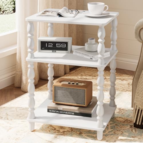 Yoobure Small Side Table - White End Tables Living Room with Spindle Legs