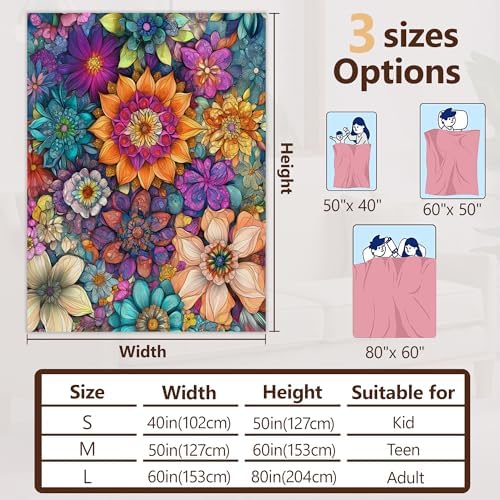 Vintage Floral Fall Throw Blanket,Ethic Flower Cozy Plush Fluffy Blanket for Living Room Decor,Lightweight Fleece Throws for Couch,Bed,Traveling,Naps,Reading,40 X 50 Inch