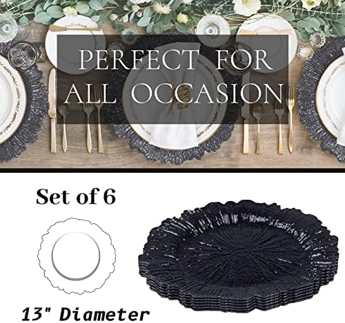 MAONAME Black Charger Plates Set of 6, Reef Chargers for Dinner Plates