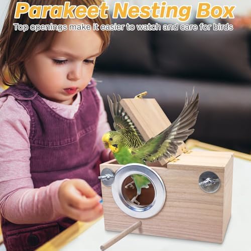 PINVNBY Parakeet Nesting Box Bird House for Cage Wood Mating Breeding Box