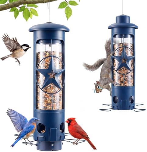 Squirrel Proof Bird Feeders for Outdoors with Weight-Activated, 3LB Large Metal Wild Bird Feeders for Cardinals,Blue Jay,Finch, Weatherproof Durable Tube Hanging Bird Feeder for Backyard,Garden,Patio