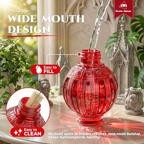 2 Pack Glass Hummingbird Feeder for Outdoors Hanging, Bird Nectar Feeder with Perch & 5 Flower Feeding Ports, 26 Oz Leak Proof for Outside Garden Decor Backyard, Gifts for Women Mom, Red + Blue