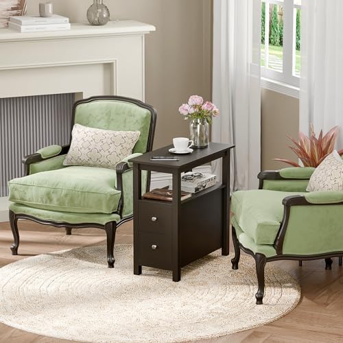 ZENY Narrow End Table Side Table with Drawer and Open Shelf Sofa Table for Living Room Bedroom, Small Table for Bedside, Espresso