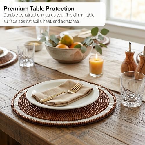 Round Woven Placemats Set of 2 13 Inch Ivory Natural Handmade Table Mats
