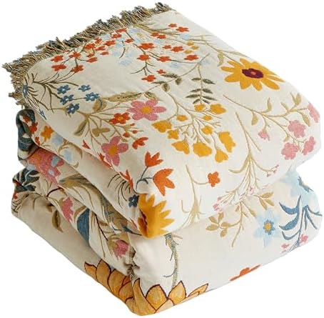 Boho Throw Blanket for Bed 60”x80”, 100% Cotton Blanket for Couch Sofa